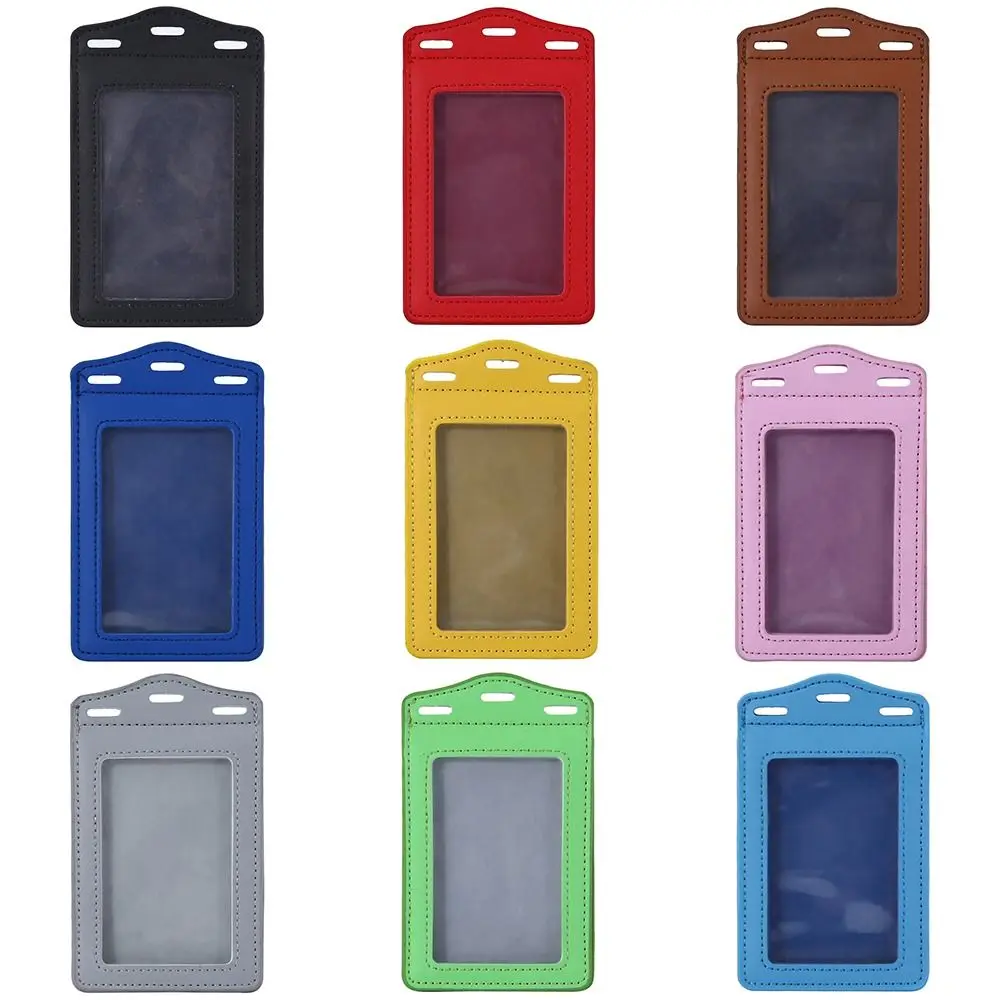 PU Leather ID Card Holder with Card Slots Tri-fold Badge Holder Transparent Card Holder