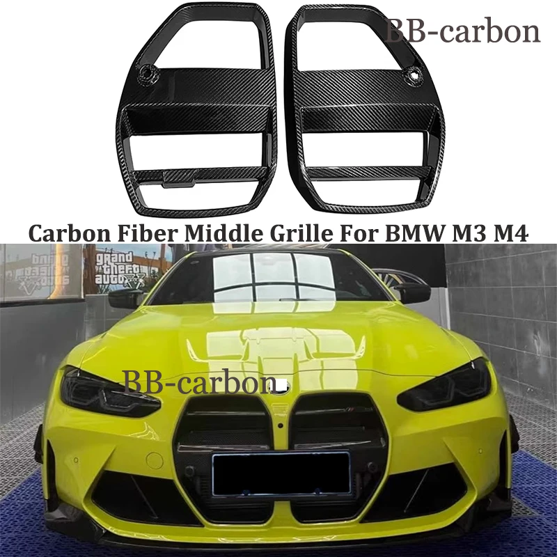 

High Quality Real Dry Carbon Fiber V Style Body Kit For BMW M3 G80 M4 G82 Car Front Bumper Middle Grill Grille