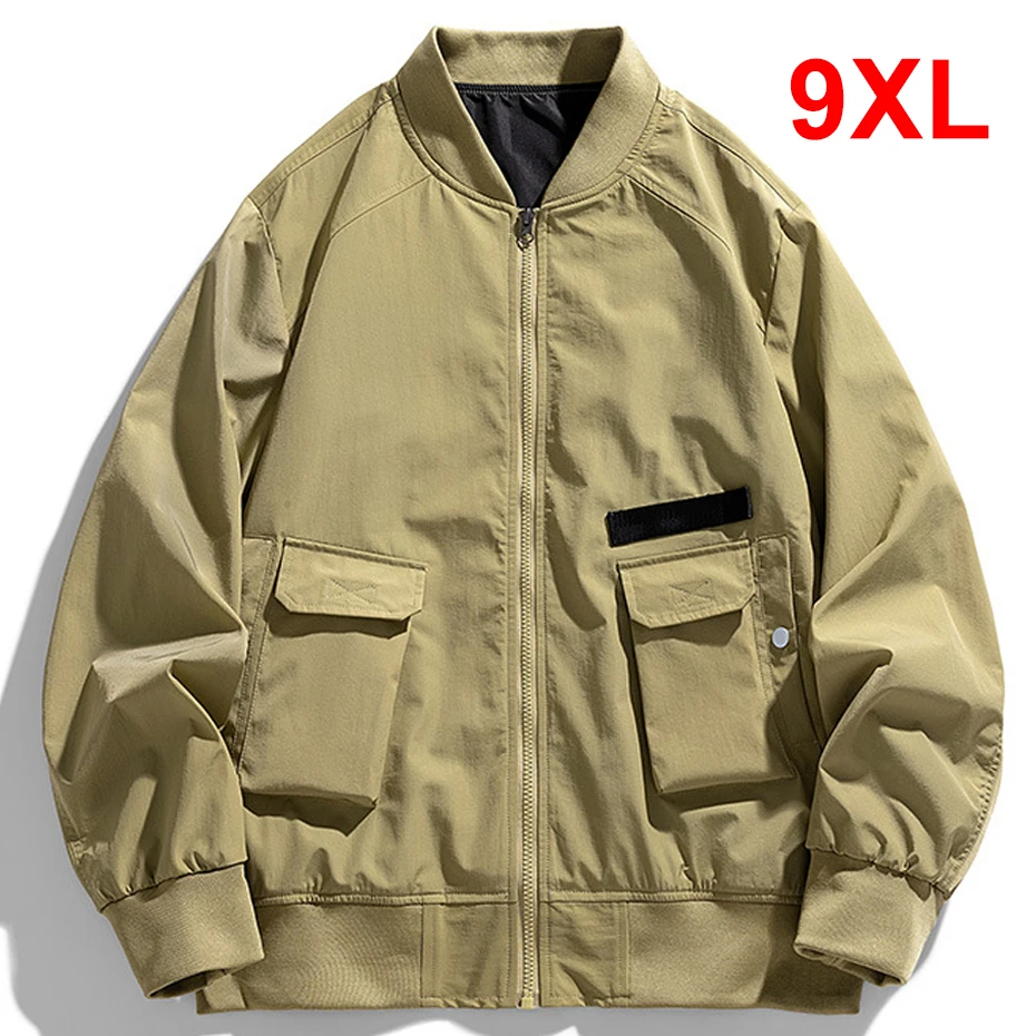 

Plus Size 9XL Baseball Jacket Men Spring Autumn Bomber Jackets Cargo Coat Fashion Casual Loose Jackets Male Outerwear Khaki