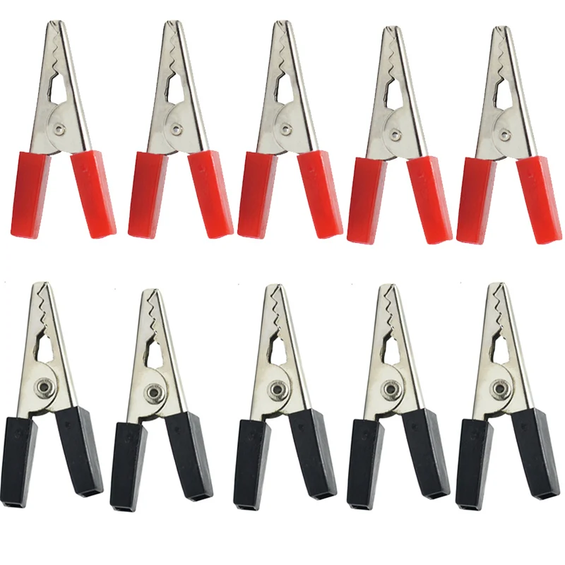 

2/10pcs Insulated Crocodile Clips 32/42/52mm Plastic Handle Cable Lead Testing Metal Alligator Clips