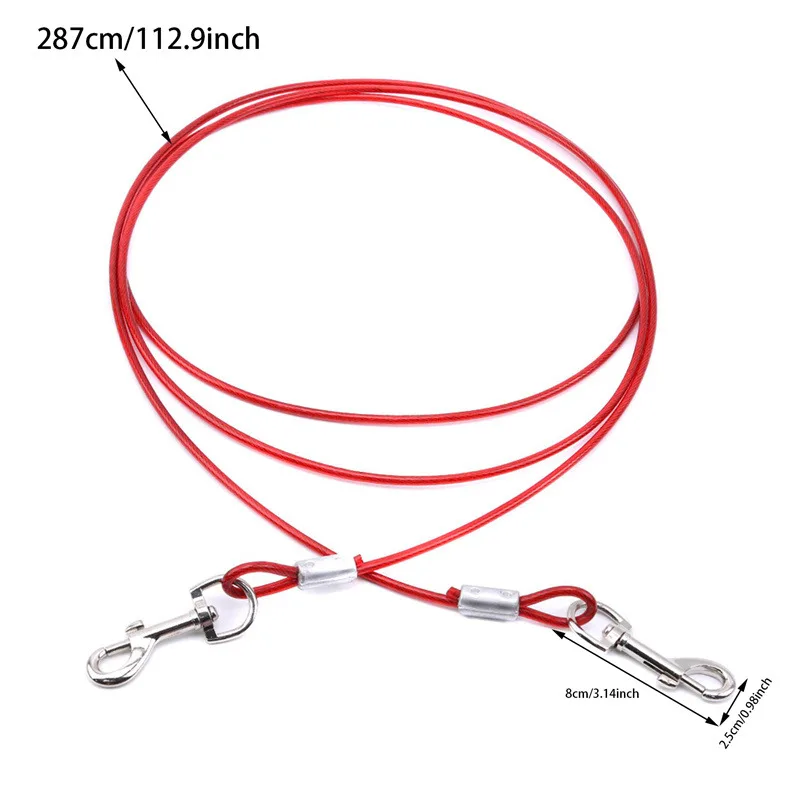 Dog Traction Rope Double Dog Walking and Training Leash Iron Wire Durable Chew Proof Leads Heavy Duty Dog Tie Out Cable for Large Dogs Outdoor