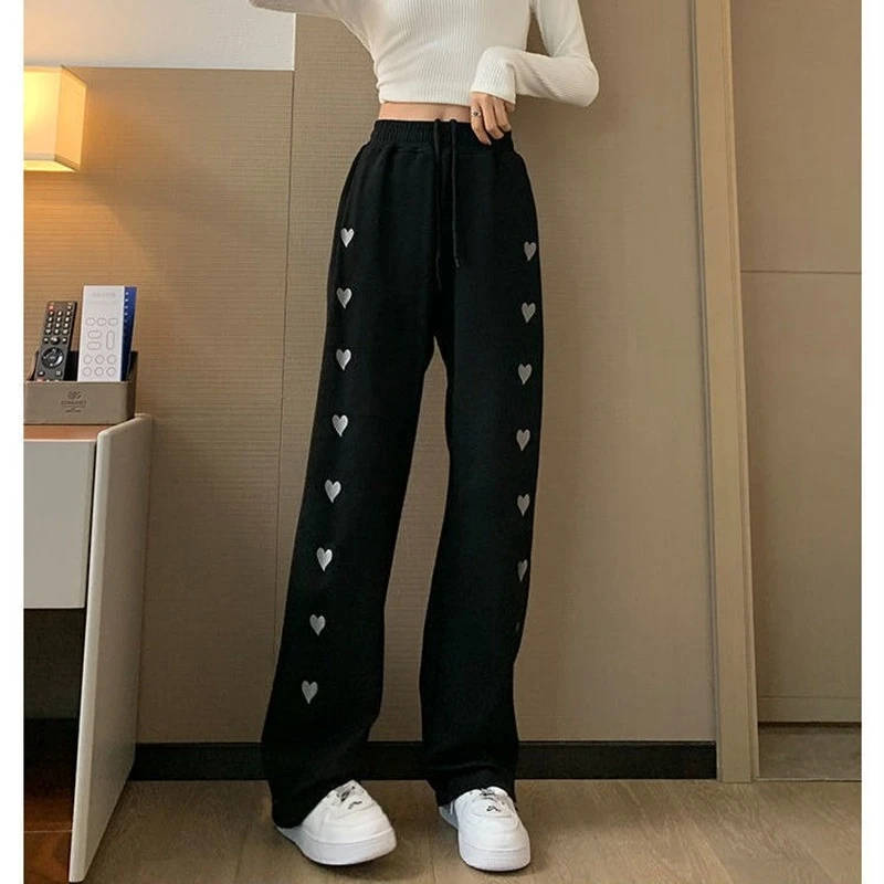 Pantalones de chándal de pierna ancha para mujer, de negra Harajuku Ulzzang, moda coreana, Joggers, novedad de 2022|Pantalones y pantalones capri| - AliExpress