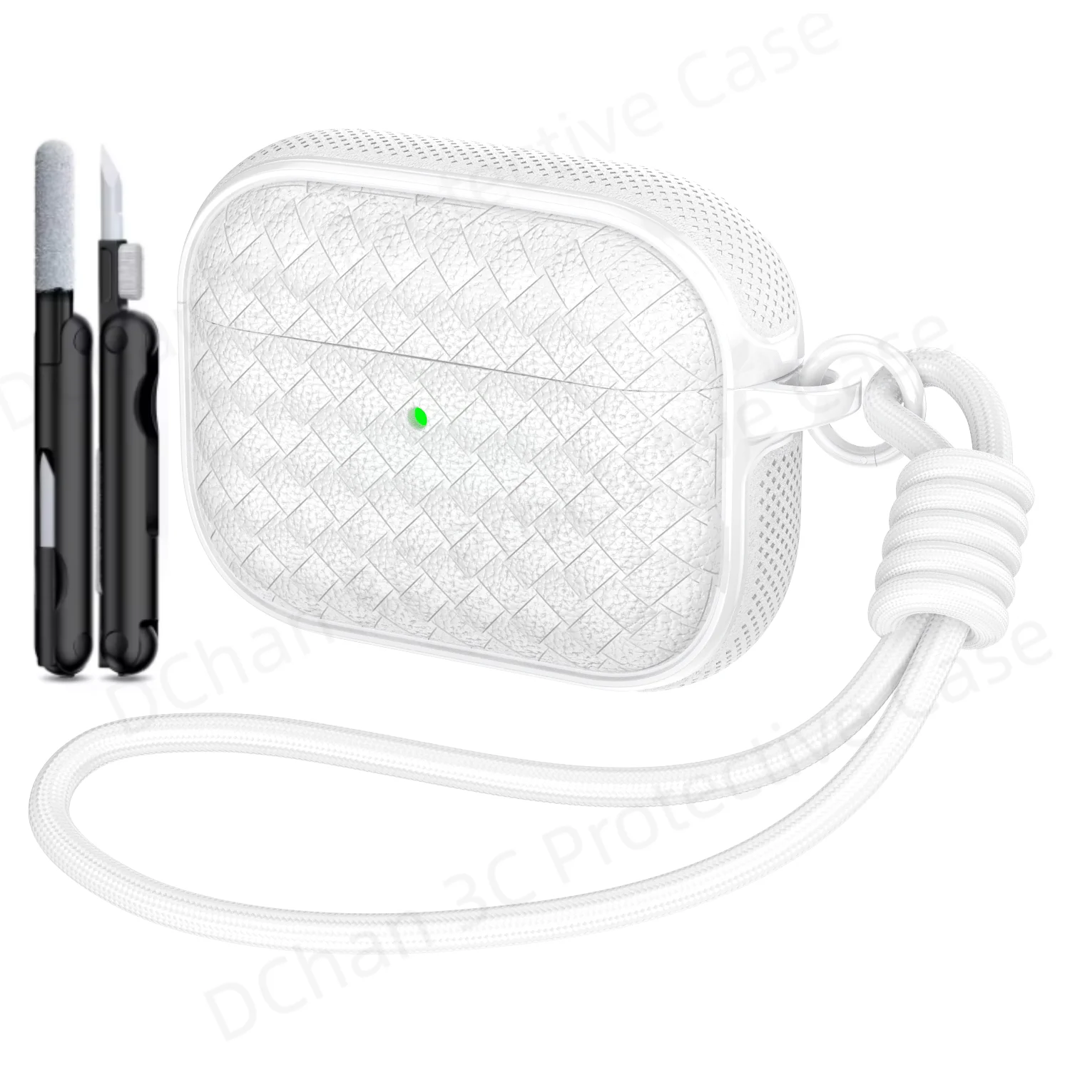 Woven Leather Texture Headphone Case with Lanyard, Non-Slip Earbuds Holder