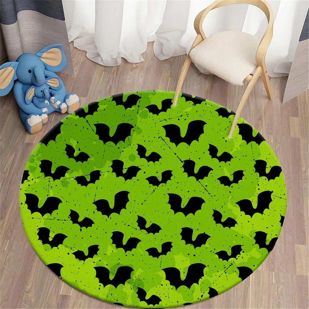 

CLOOCL Round Carpet for Halloween Non-slip Mat Retro Scary Bat Graphic 3D Print Computer Desk Chair Foot Pad Room Carpet