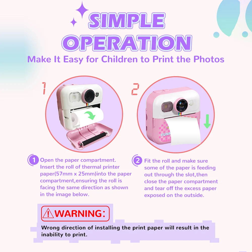 Kids Mini Instant Print Camera 2.4 Inch Screen Thermal Printing Camera 48MP 1080P Video digital camera
