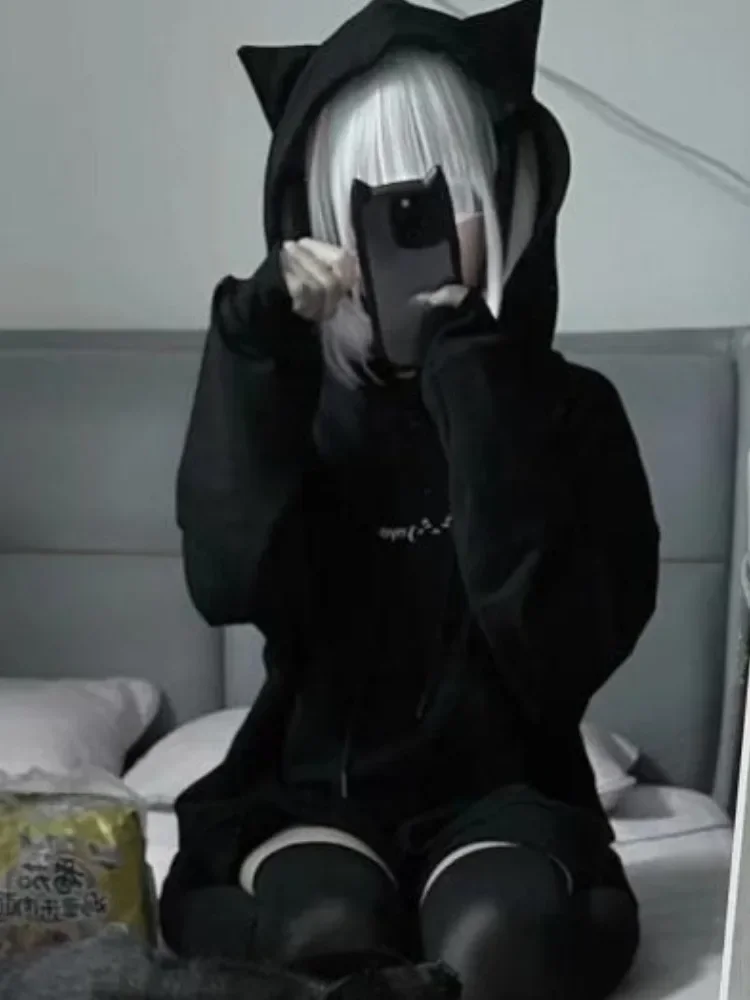 

Женский свитшот на завязках, черный худи в стиле оверсайз с надписью, Y2k