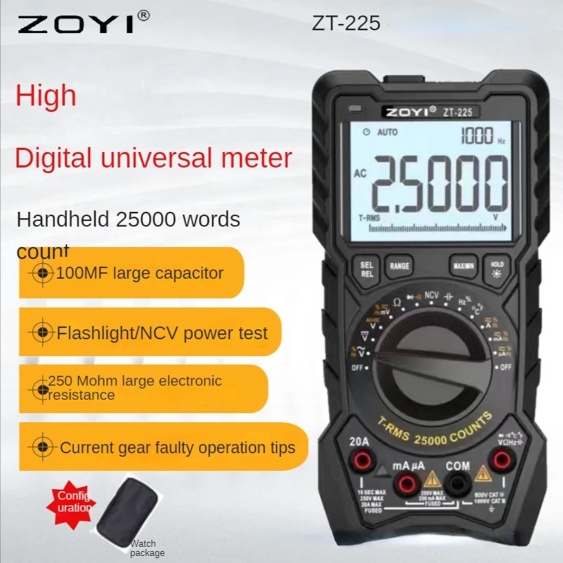 ZOYI ZT225 four digit semi multimeter automatic range 25000 words high
