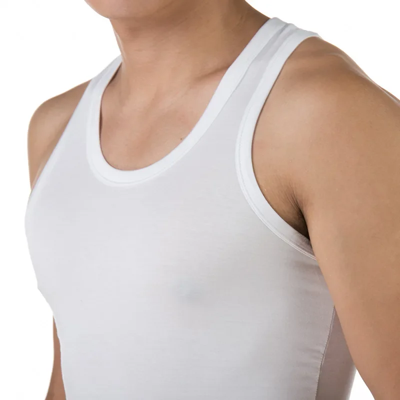 Men's Summer Modal Cotton Tank Top Youth Slim Fit Elastic Sport Overjump round Neck Solid Color Underwear Base Layer Vest