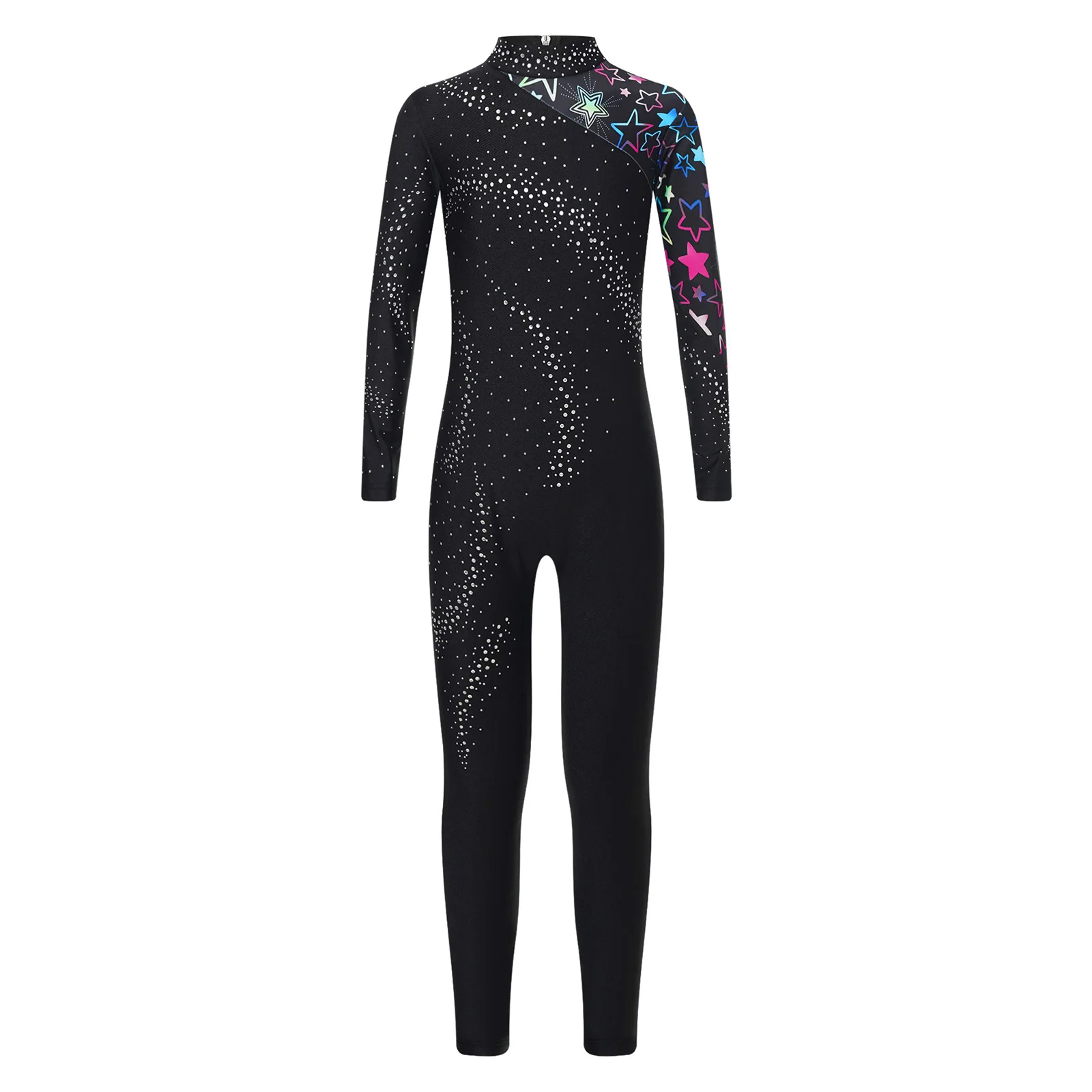Mono de ballet de manga larga para niñas, traje de gimnasia, patinaje artístico, baile, con brillantes diamantes de imitación