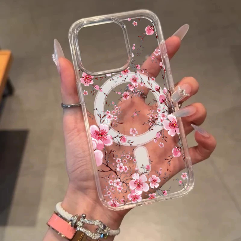 รูปสินค้า เคสซิลิโคนใสลายดอกพีช นุ่มกันกระแทก สำหรับ iPhone 15/14/13/12 Pro Max
