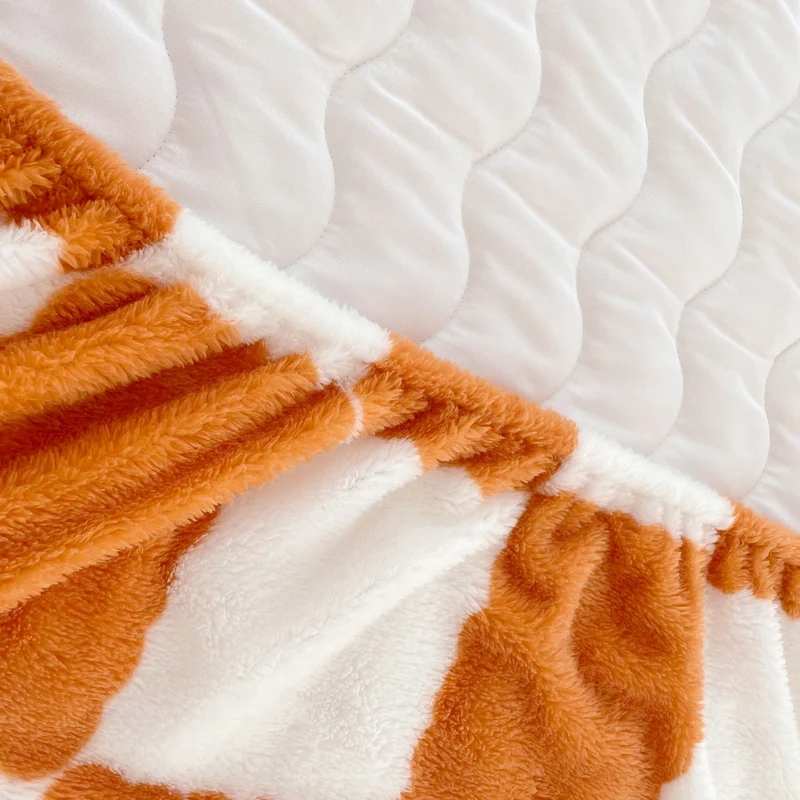 Soybean Cotton Mattress Cover Arctic Velvet Fitted Sheet  Pad Checkerboard Series Double Bed Dust Mite Queen King Size Home Deco 6