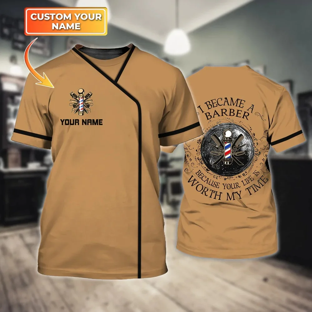 Sommer Mode Herren T-shirt Personalisierte Name Barber 3D Gedruckt Unisex T Shirt Geschenk für Barber Casual Kurzarm tops DW69 – Detail 27