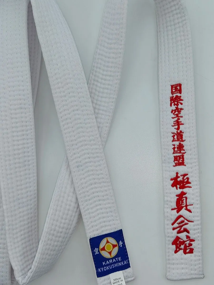 Cinturón blanco deportivo de la Federación Internacional de Karate Kyokushi, cinturón blanco de 4cm de ancho, procesamiento personalizado, texto bordado, hecho en China