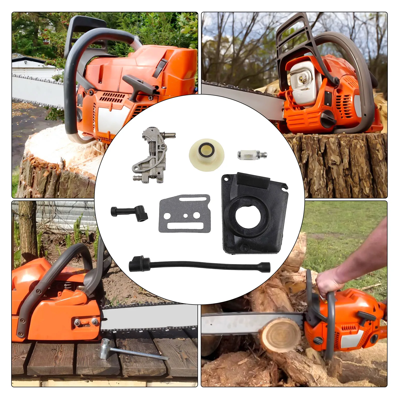 Ölantriebspumpen-Set für chinesische Kettensäge 4500 5800 45 cc 52 cc 58 cc Pumpenabdeckung Schneckengetriebe Ölpumpenabdeckung Ölfilter Ölrohr – Detail 14