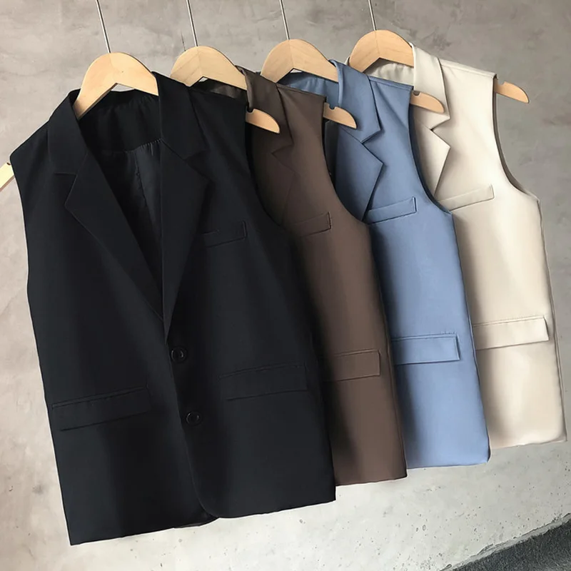 

Men Suit Vest 2023 Spring OL Solid Notched Collar Single Breasted Sleevelss Blazers Casual Man Waistcoats Tops