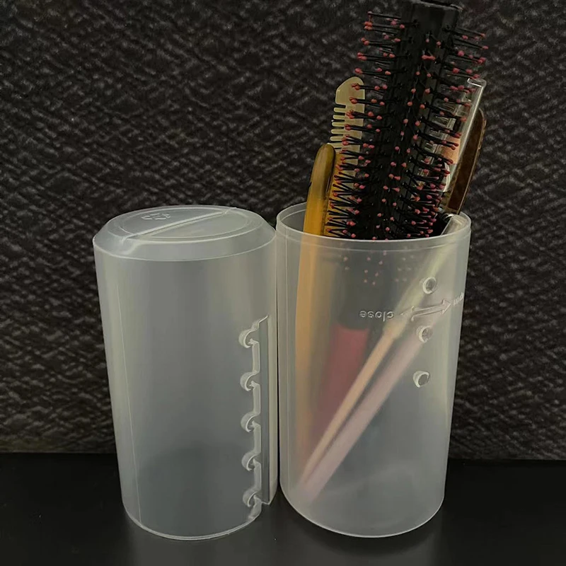 

PP Adjustable Height Storage Makeup Brush Bucket With Lid Desktop Brush With Simple Dust Brush With Lid Pen Comb To Carry