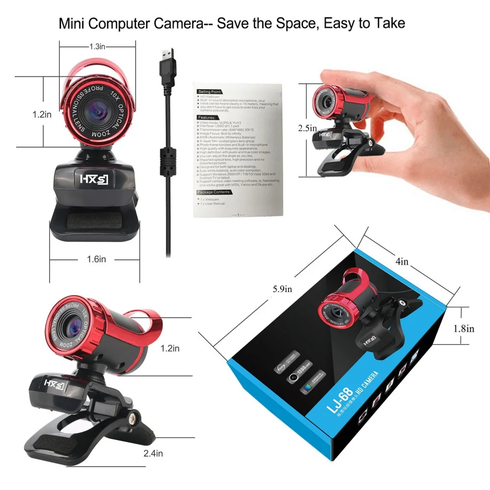 Computer Camera USB HD Webcam 360 Degree Autofocus Clip-on for PC Laptop Notebook Computer Skype Youtube CCD cam With Microphone pc webcam pc web camera computer camera