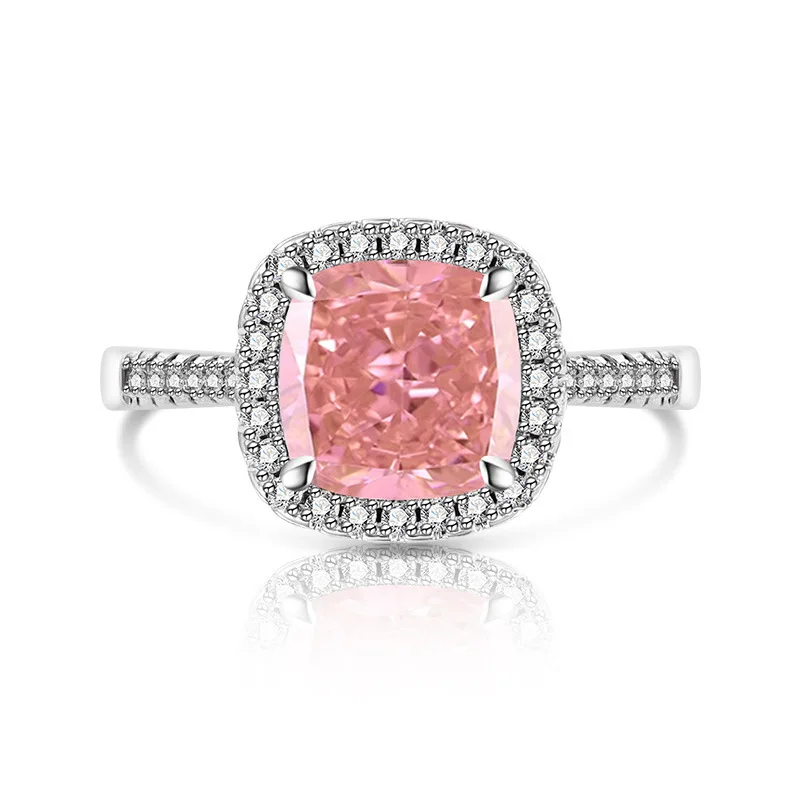 925 Sterling Silver Stylish and Simple Ice Flower Cut Princess Square Bag Zircon Ring Birthday Party Anniversary Gift
