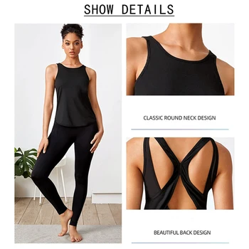 Fitness Tshirt Women Sleeveless Polyester Fast Dry Hollow Back Bandage Gym Running Workout Yoga Sports Casual Shirts 5