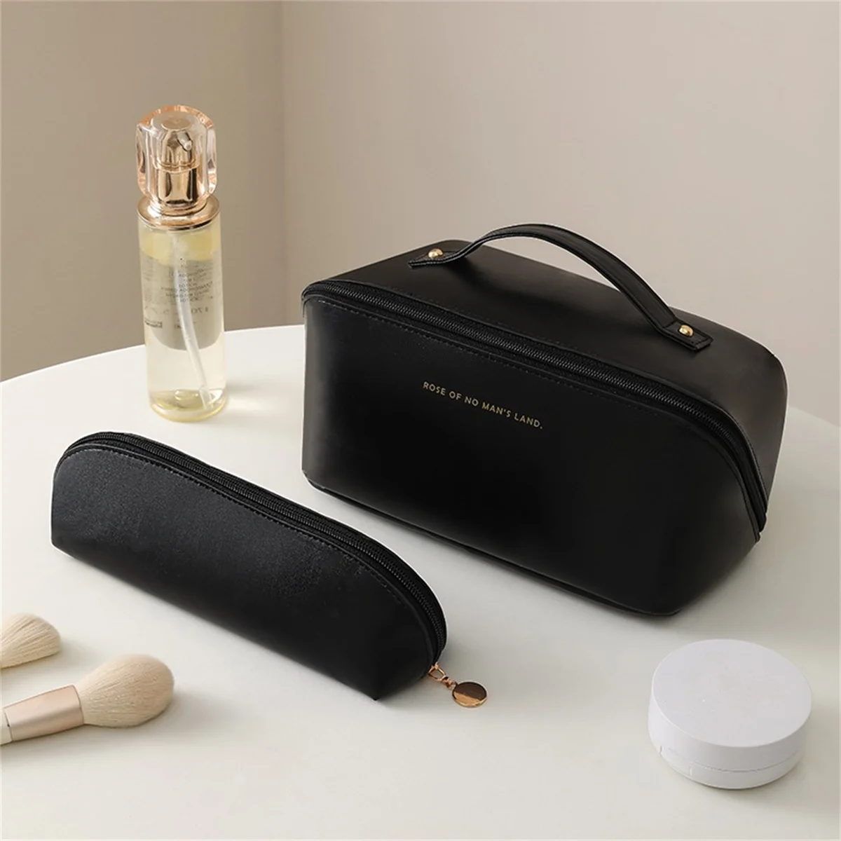 2pcs Multifunctional Travel Cosmetic Bag&Brush Pack combination,Waterproof Women's Wash Bag with Large Opening  Dividers 5