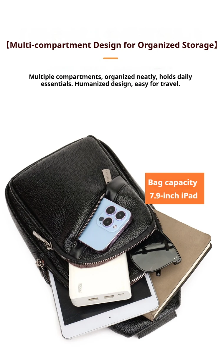 Herren-Umhängetasche aus Vintage-PU-Leder, große Kapazität, Crossbody-Brusttasche mit mehreren Taschen, sicherer Schnallenverschluss, stilvoll, Comm – Detail 7