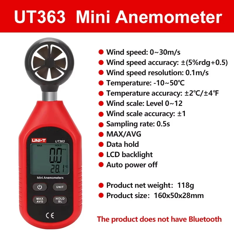 UNI-T UT363 UT363BT 휴대용 풍속계 디지털 풍속 측정 온도 테스터 LCD 디스플레이 공기 흐름 속도 풍속계