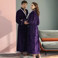 Ensemble de Robe épaisse en flanelle solide pour amoureux de l'hiver, peignoir Long pour Couple, vêtements de nuit avec poche, Lingerie intime, vêtements de maison 3