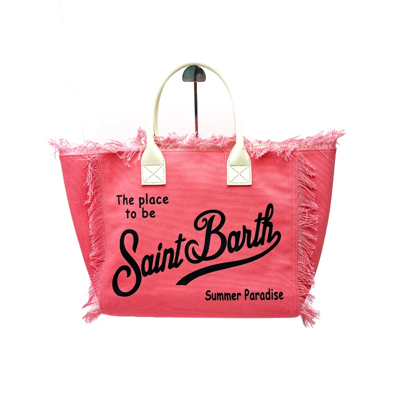 

Saint Barth 2024 European and American Travel Large Capacity Women's Bag New Handmade Tassel Handbag Fashion Printed Canvas Bag