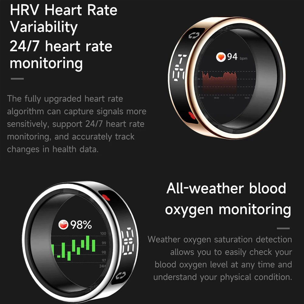 SY01 Men Women Smart Ring Smart Display Stainless Steel IP68 5ATM Waterproof Heart Rate Blood Oxygen Monitor Fashion Finger Ring 2