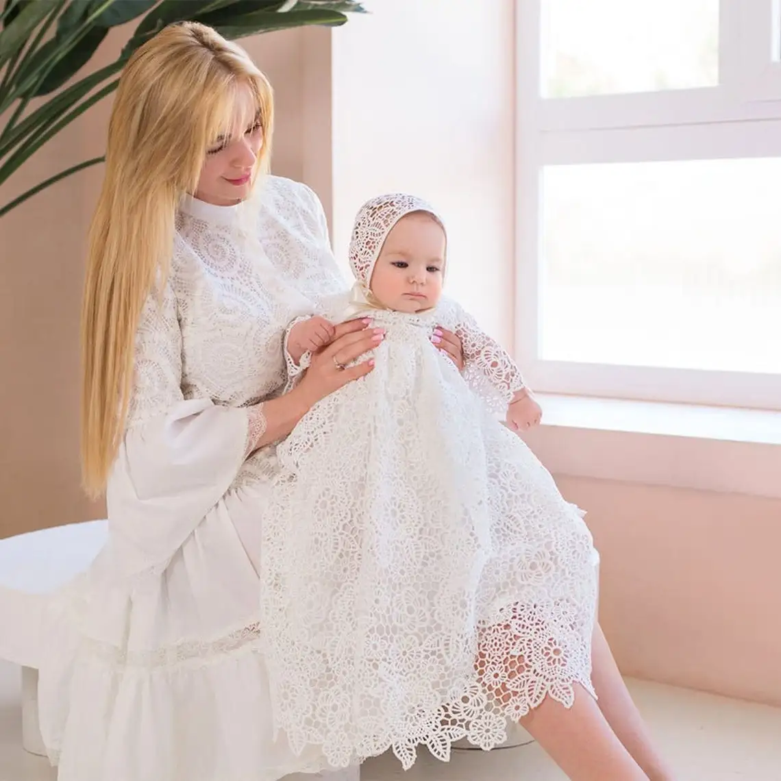 

White Baptism Dress for Baby Girl 2022 Flower Girls Dresses Lace Long Sleeve Outfit Christening Gowns Toddler Blessing Dress