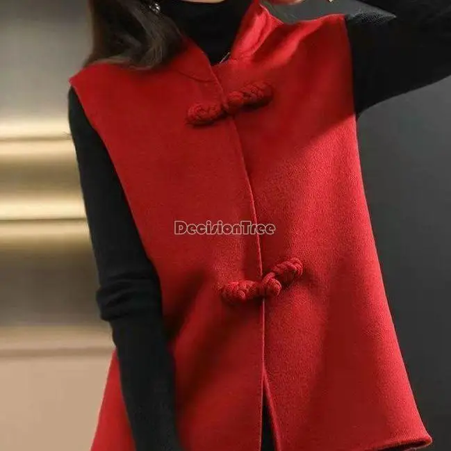 Chinese style tang suits vest autumn and Spring vest oriental style vintgae women red spring festival warm a731