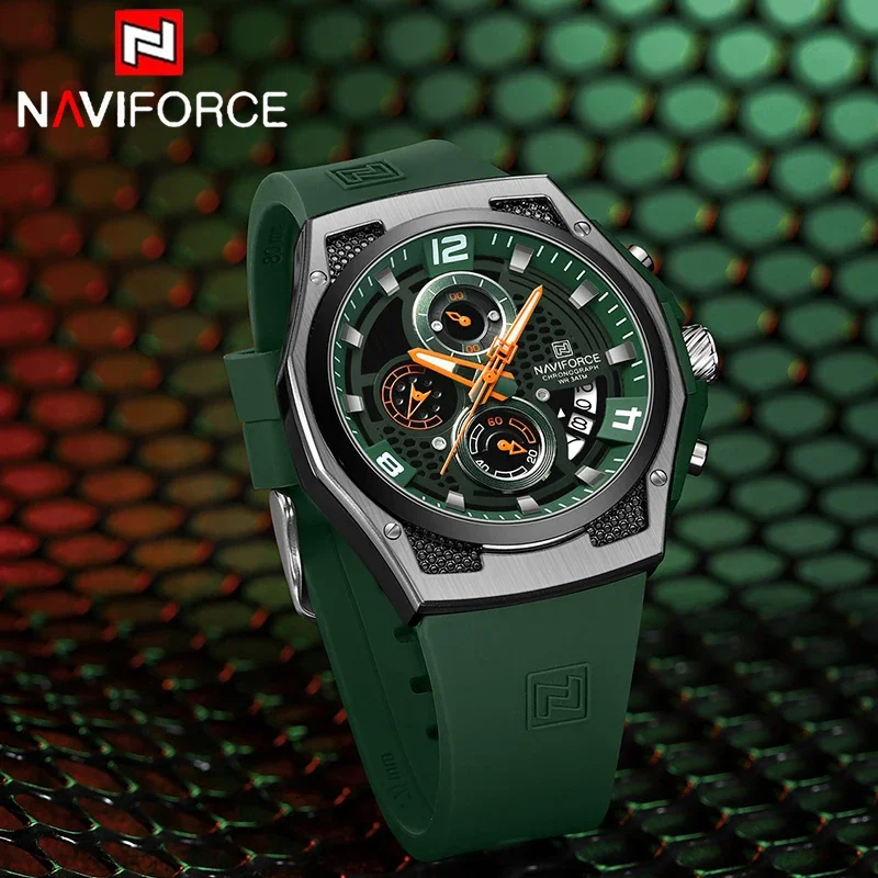 NAVIFORCE Men's Chic Dial Silicone Strap Waterproof Sports Chronograph Watch