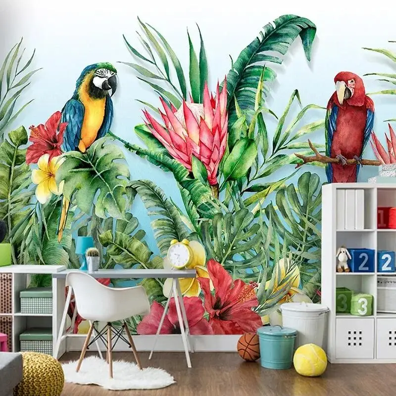 Custom Mural Tropical Plant Flower Bird Parrot Fresco Bedroom Living Room Sofa TV Background Wall Decoration Painting Wallpaper chinese meticulous painting coloring book basic freehand drawing tutorial book flower bird chinese ink painting detail books