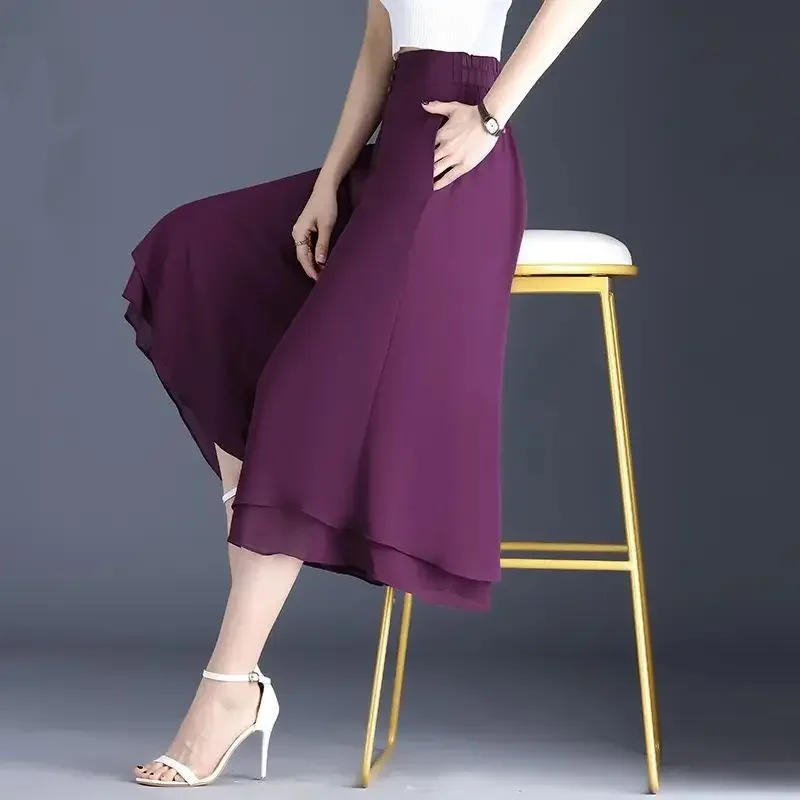 

New Summer Casual Buttons Solid Color Elastic Waist Straight Ladies Fashion Irregular High Waist Wide Leg Pants Women's Z15