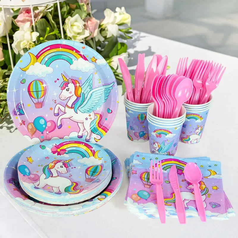 Rainbow Unicorn Standing Balloon Rainbow Unicor Girls Birthday Party Decorations Rainbow Unicorn Tableware Paper Plates Napkins