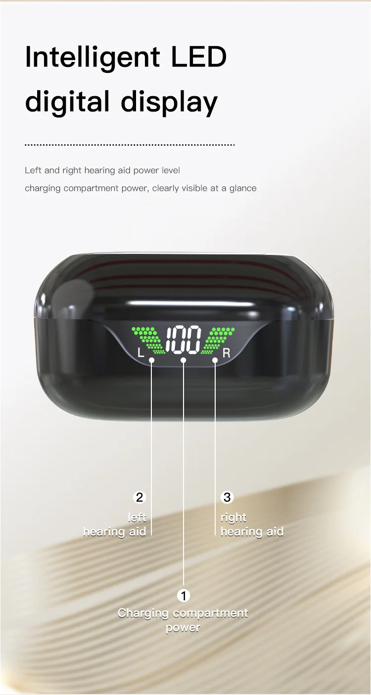 TWS Rechargeable Hearing Aids Digital Power Display Case Wireless Professional S