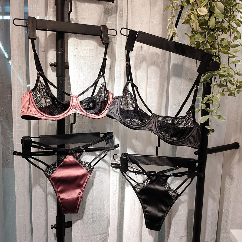Ensemble de sous-vêtements pour femmes, Lingerie classique en dentelle, haut string, sous-vêtements féminins, intimes transparents, ensembles de soutien-gorge, culottes, sous-vêtements
