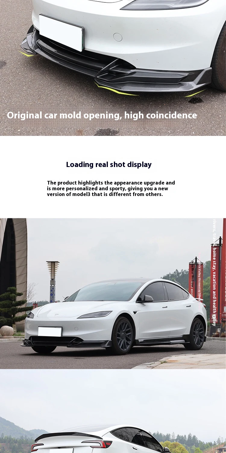 For Tesla 2024 Model3 highland Body Kit Carbon fiber pattern Rear Diffuser Spoiler Front Bumper Lip Side Skirt Car Accessories