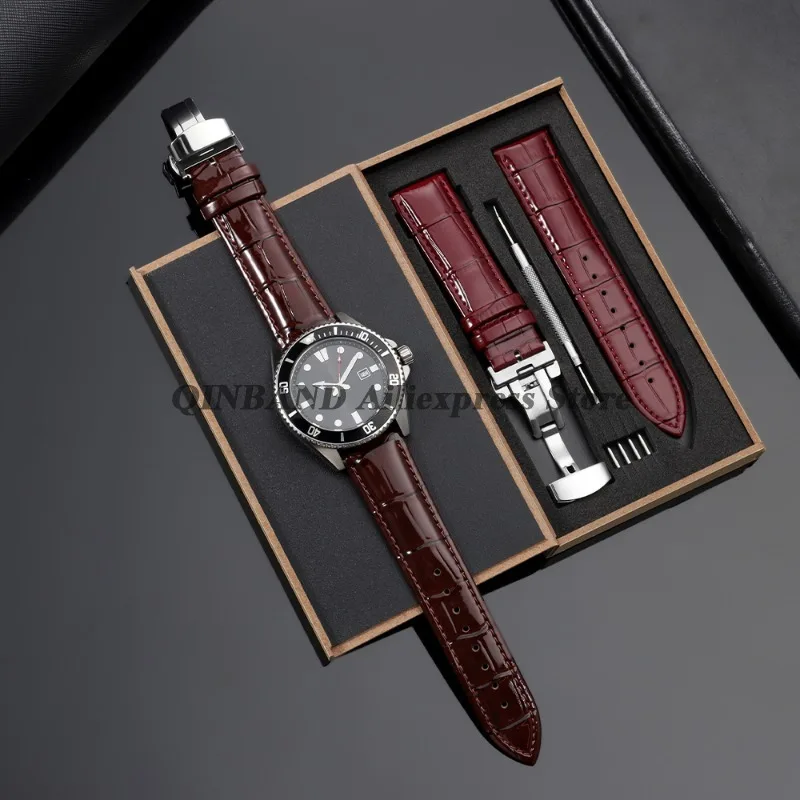 Vintage Genuine Leather Butterfly Clasp Watchband - Premium Replacement Straps