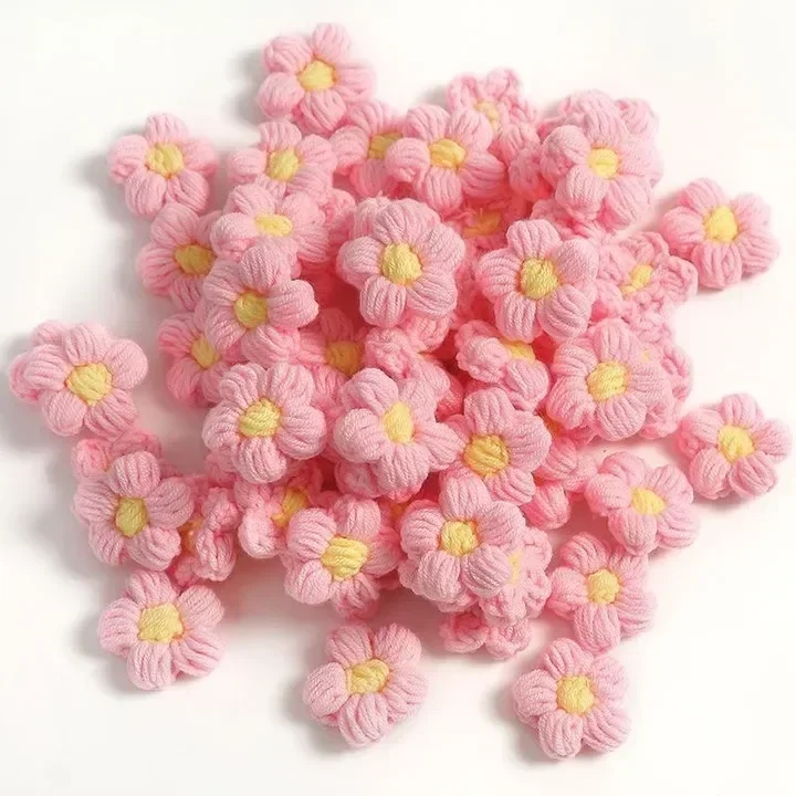 Hand-Knitted Colorful Floral Applique Patches