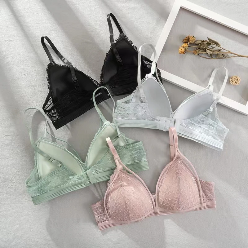 

Lace Wire Free Bras For Women Beauty Back Triangle Cup Bra Comfortable Push Up Brassiere Thin Padded Bralette Women's Underwear