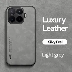 Luxury Sheepskin Leather Magnetic Phone Case with Car Holder and Shockproof Protection for Xiaomi 17 Max (Light Gray)