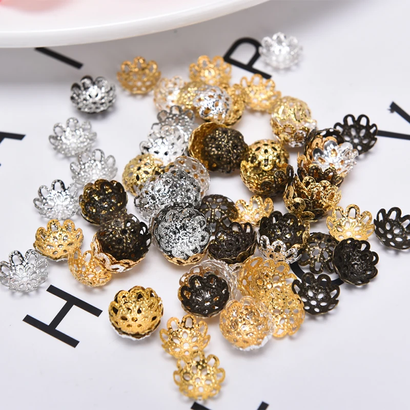 HOT 200Pcs/Set Flower End Spacer Beads Caps Charms Silver Gold Plated Flower Bead Cap DIY Jewelry Making Findings