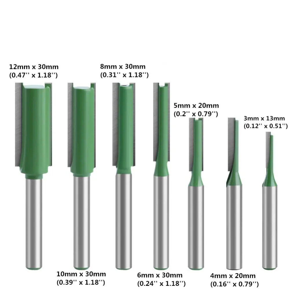 Wood Router Bits 1/4inch Shank Carbide Alloy Straight Router Bits For Wood Working Tungsten Alloy Double Edged Straight Cutter Set 7pcs/set