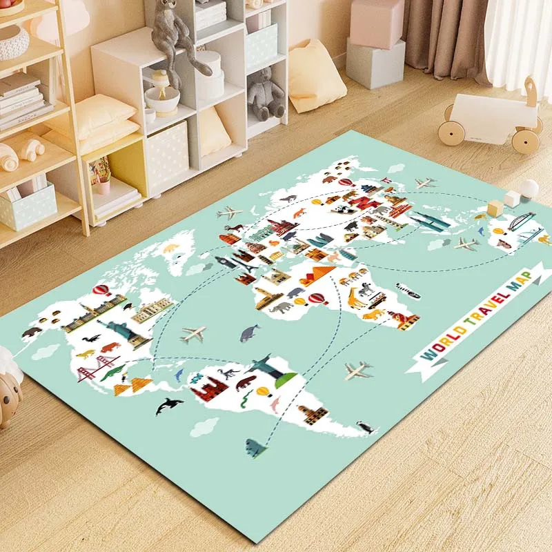 Cartoon World Map Printing Carpet Rug for Home Living Room Bedroom Sofa Doormat Decor,kids Play Area Rug Non-slip Floor Mat Gift