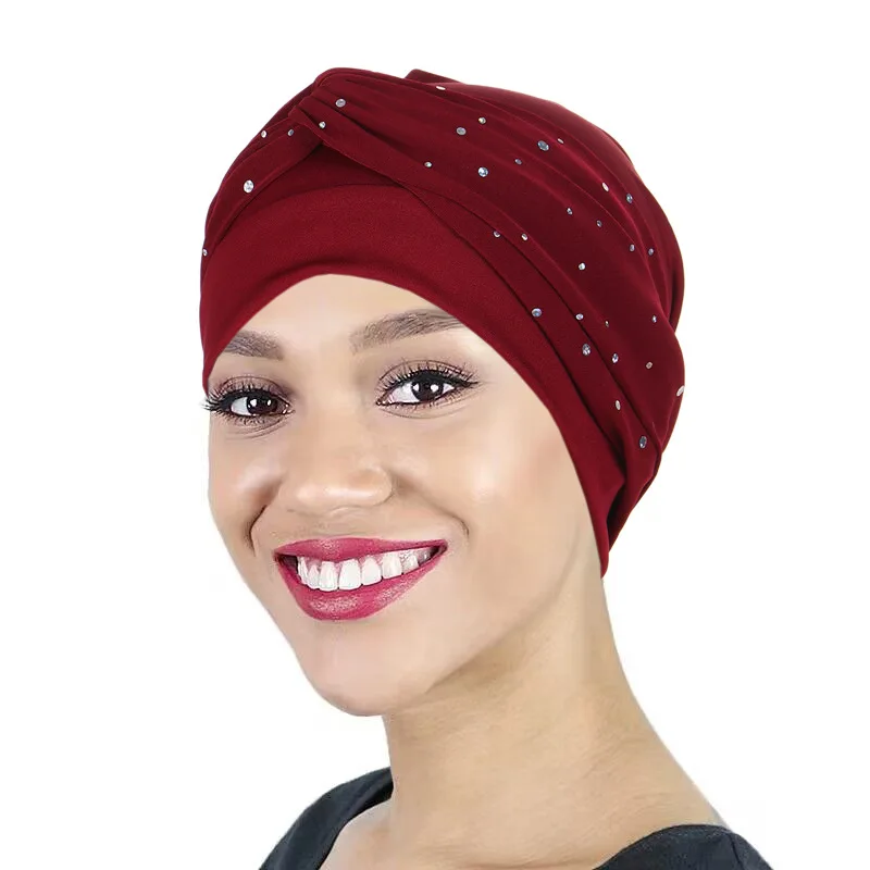 KepaHoo Women Turban Hats Stretchy Solid Knot Rhinestone Cancer Chemotherapy Chemo Beanies Cap Headwrap Plated Hair Loss Cover 5