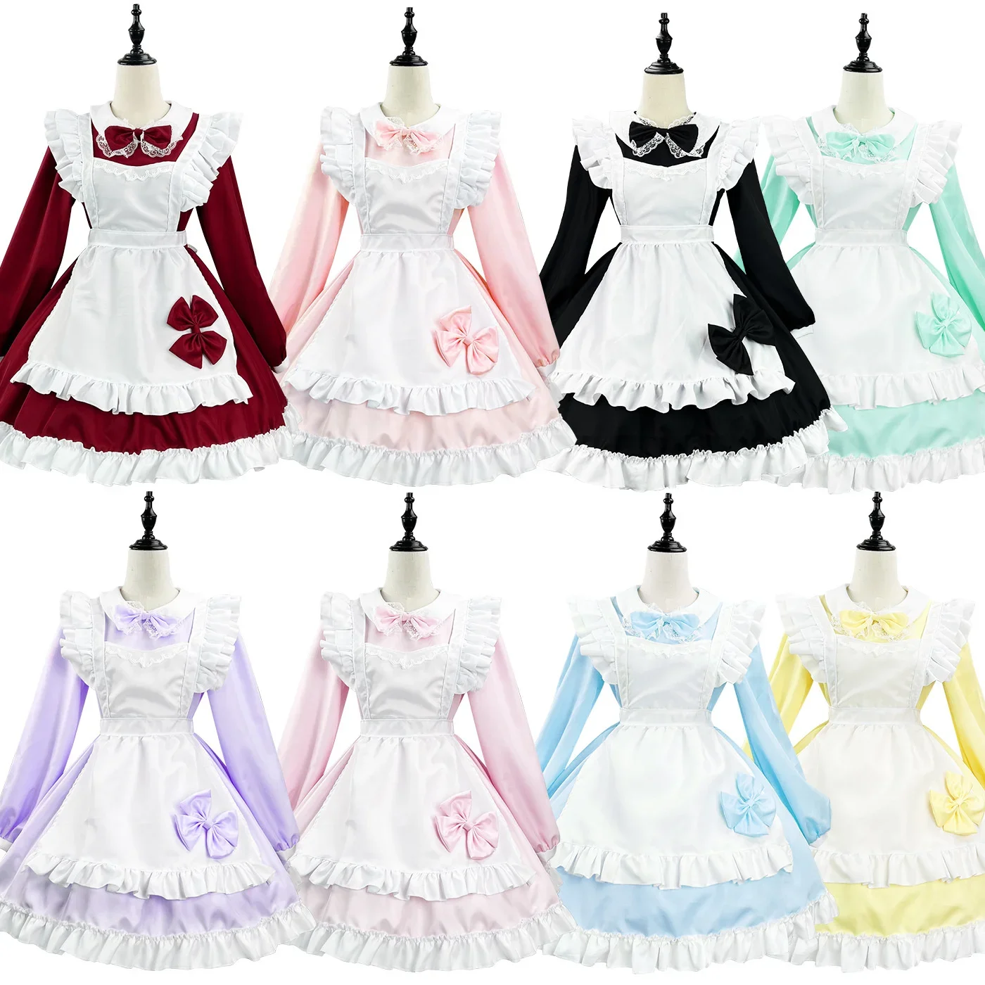 

Cute Lolita Maid Costumes Girls Women Lovely Long Sleeve Maid Cosplay Costume Animation Show Outfit Dress Clothes