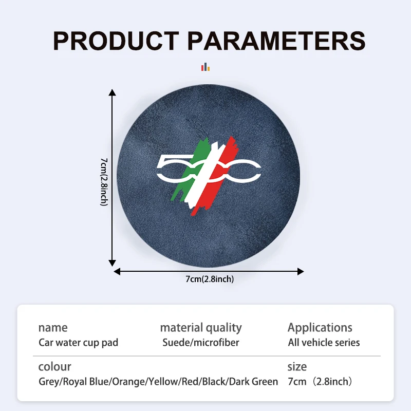 Car Coaster Pads 2pcs Colorful Non Slip for Fiat 500 5CC 124 125 125 500 695