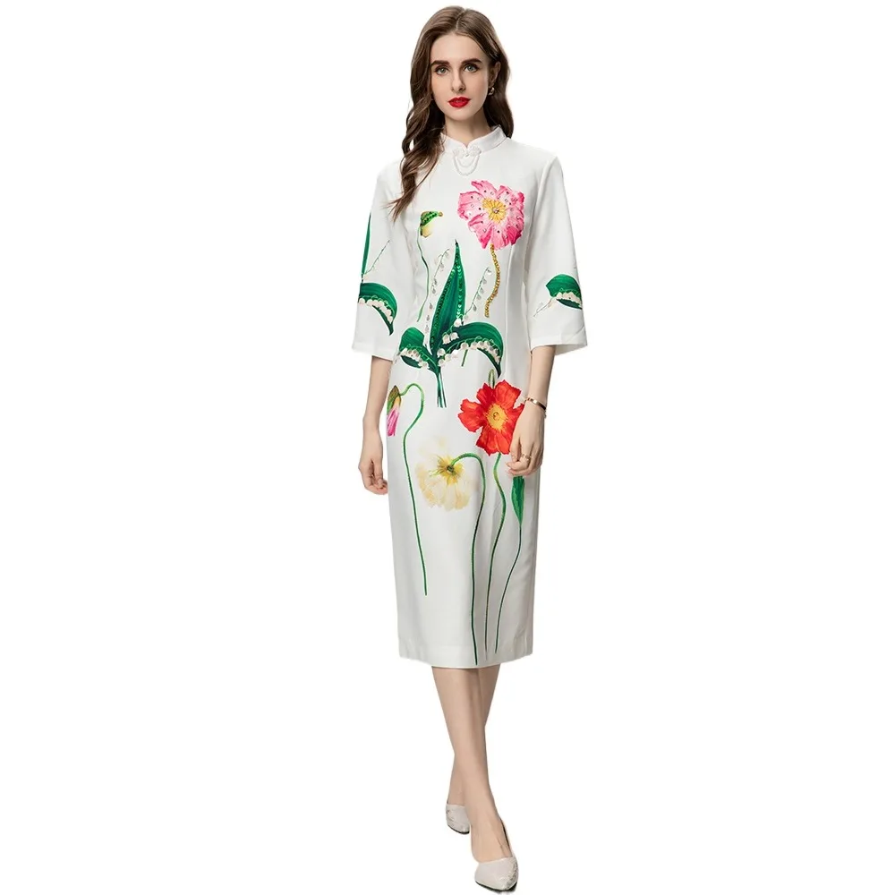 

Женское винтажное платье-карандаш с воротником-стойкой, полурукавами и блестками