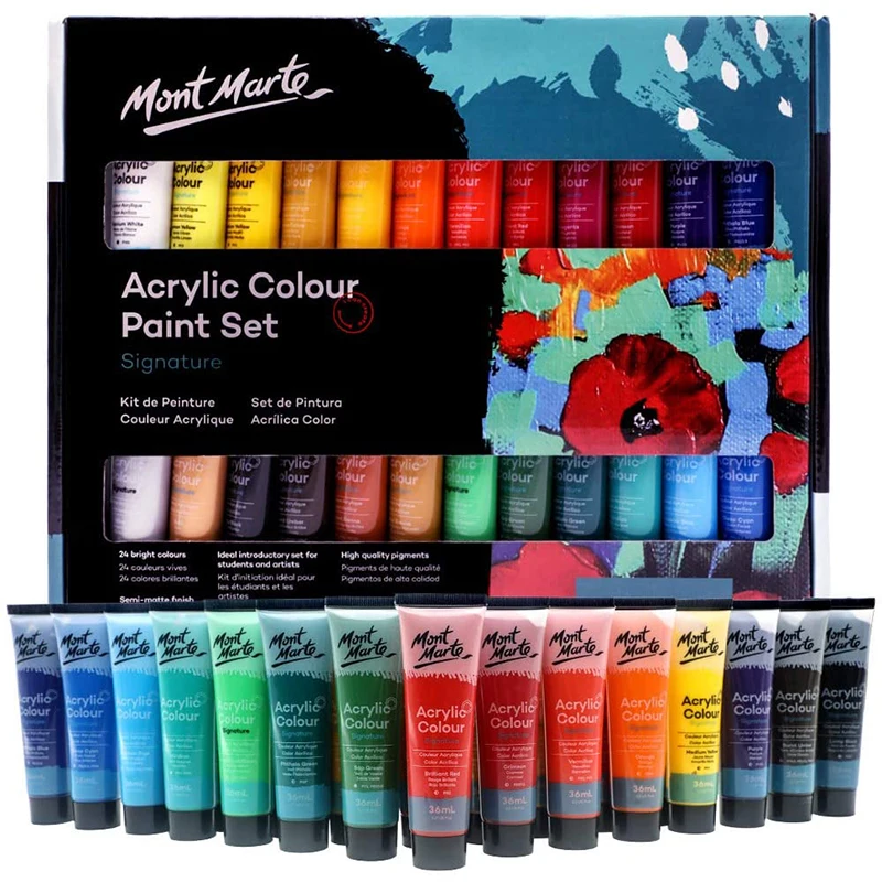 Mont Marte Waterproof Acrylic Paint Set 18 24 Colors 36ml Perfect For 